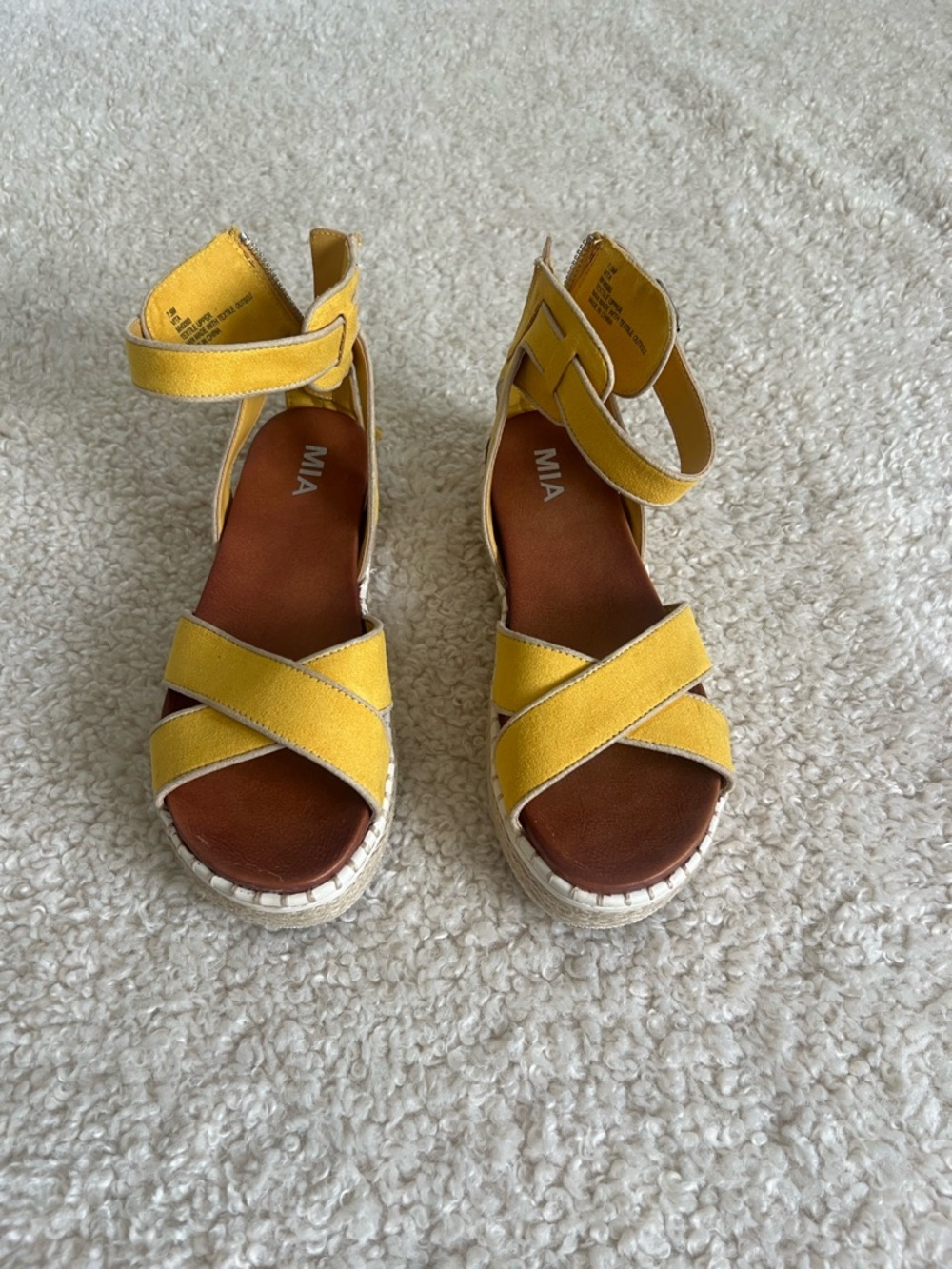 MIA Yellow Crisscross Ankle-Strap Wedge Sandals